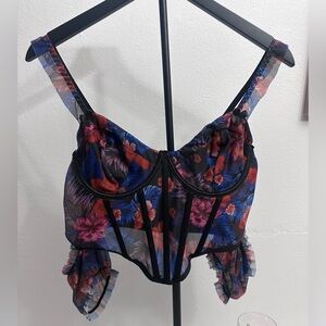 Mesh Floral Corset Style Top Curve 0XL Sheer Bustier Sexy Feminine Party